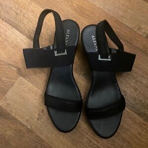 Alfani Maybell Black Faux Leather Platform Wedges, size 11